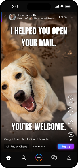 MixMe app screen: home feed with posts from friends and followers