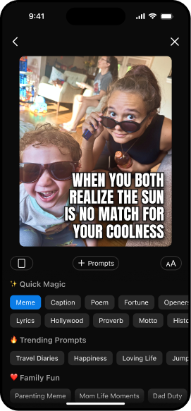 MixMe app screen: select an AI prompt to create a post in seconds