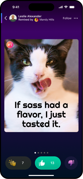 MixMe app screen: vote on remixed posts from friends